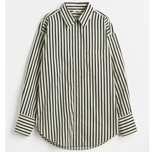 H&M Overzied Button Down Cotton White Black Striped Minimalist Shirt Size L